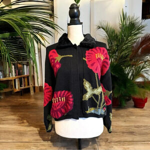 PERUVIAN CONNECTION Floral Knit Cardigan Sweater - XL